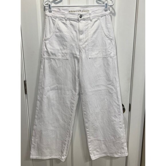 American Eagle White Wide Leg Crop Jeans Super High Rise Stretch Size 6 short - Picture 1 of 5